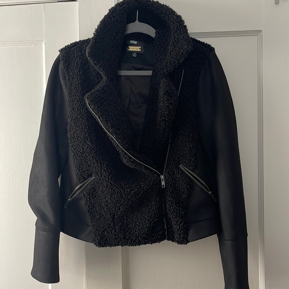 Greylin Mixed Media Black Moto Jacket - Size M